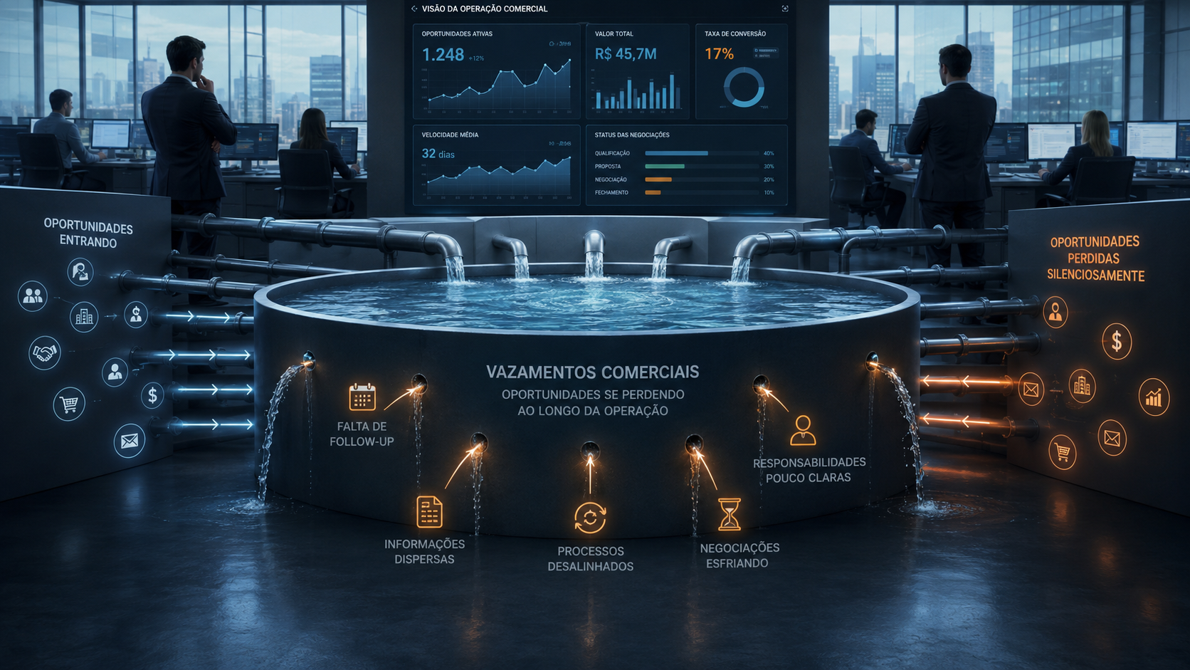 Sua empresa não tem falta de leads. Tem vazamento comercial.